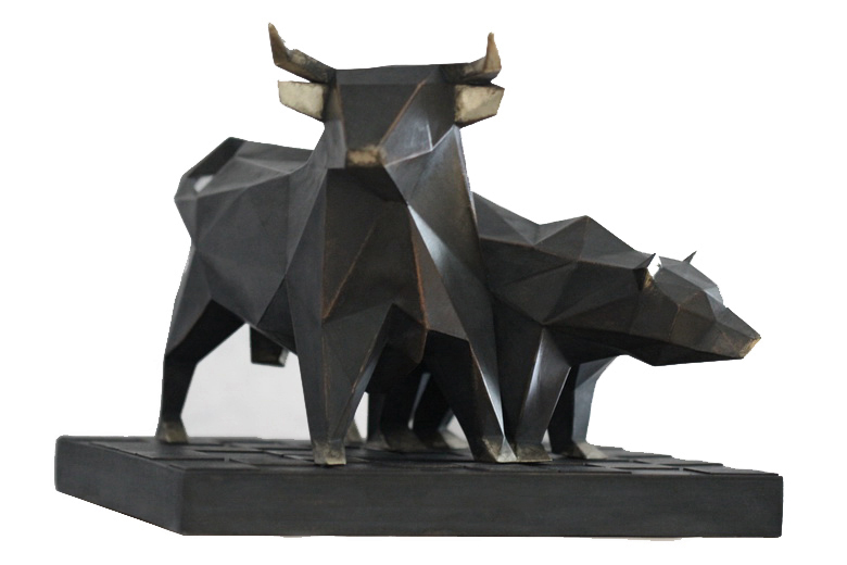Bulle und Bär – Skulptur aus Bronze
